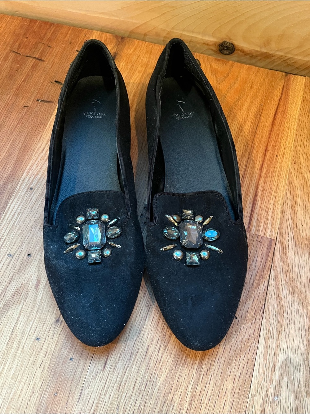 Simply Vera Vera Wang Black Jeweled Velvet Loafers
